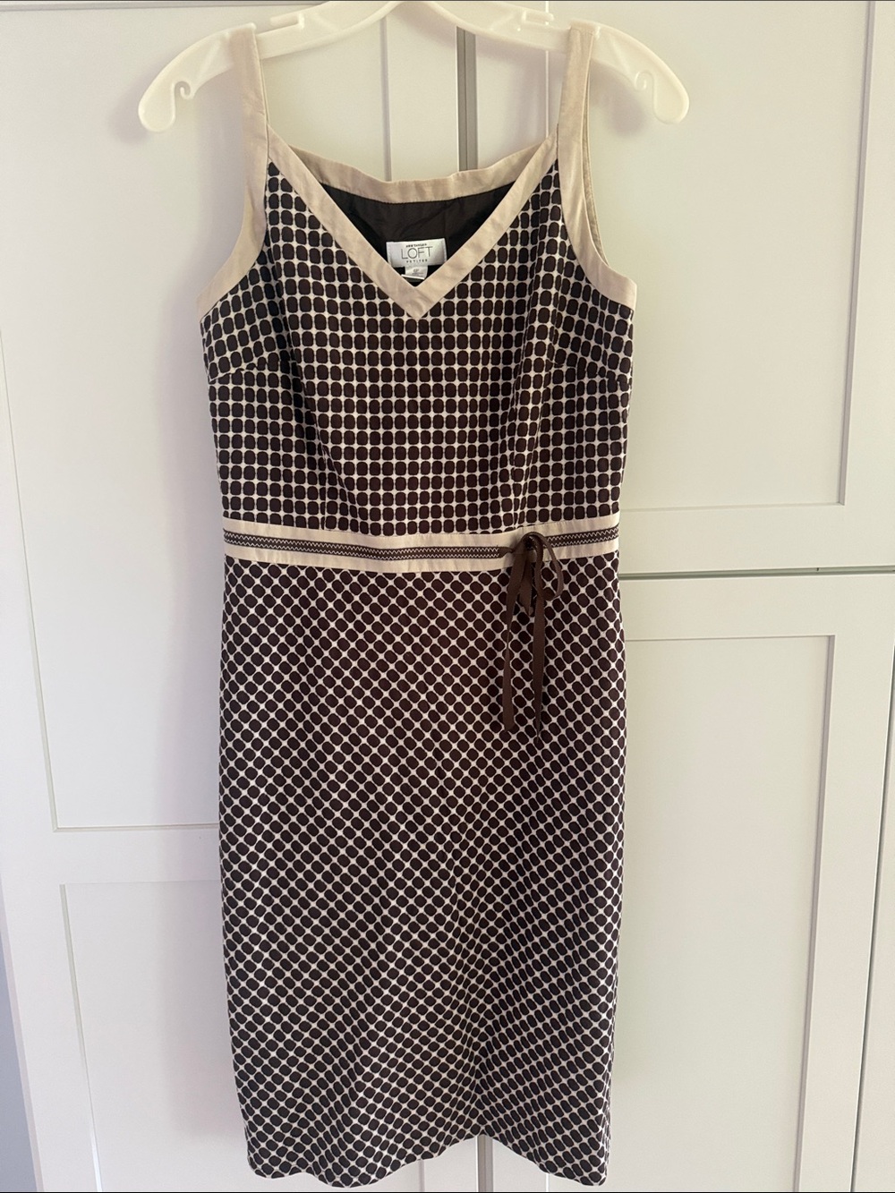 LOFT Black and Cream Patterned Sleeveless Dress